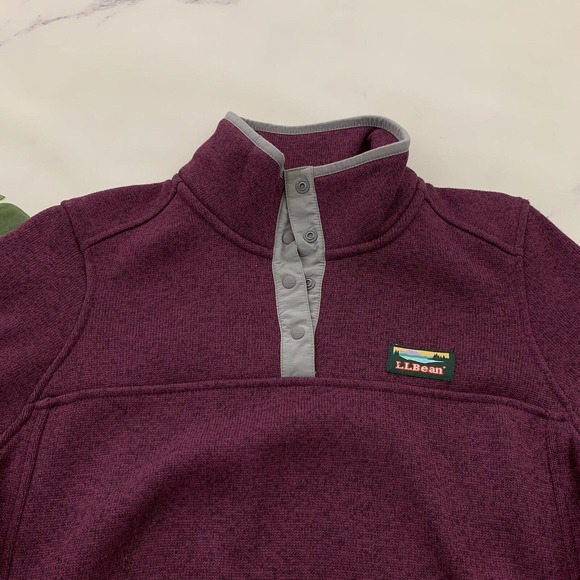 LL Bean Womens Sweater Pullover Size M Fleece Snap Trim Dark Purple Gray - Picture 2 of 11